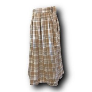 Aura Wool Plaid Tan Wrap Midi Skirt